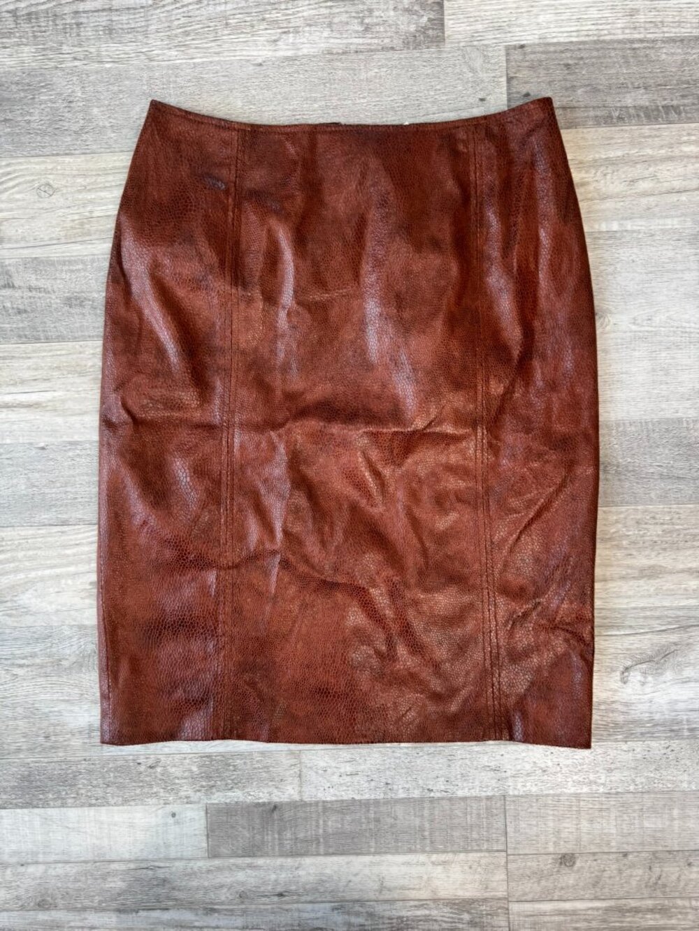 Chico's Brown Faux Leather Pencil Skirt Size 0/Small Black Slit L1